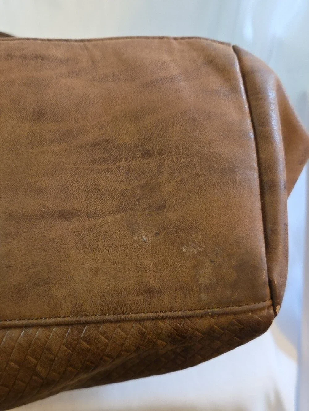 Brown Leather Woven Detail Baby Bag Tote -  Spacious Designer-Inspired Carryall